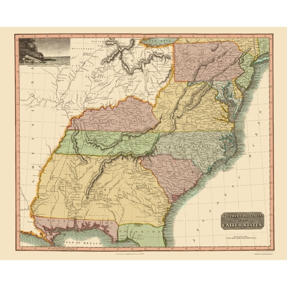 Historic State Map - United States South Eastern - Thomson 1817 - Vintage Wall Art