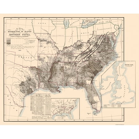 Historic State Map - United States Southern Slave Disributiont - Steinwehr 1865 - WallArt