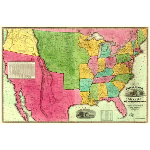 Historic State Map - United States Territories Districts - Barber 1835 - Vintage Wall Art