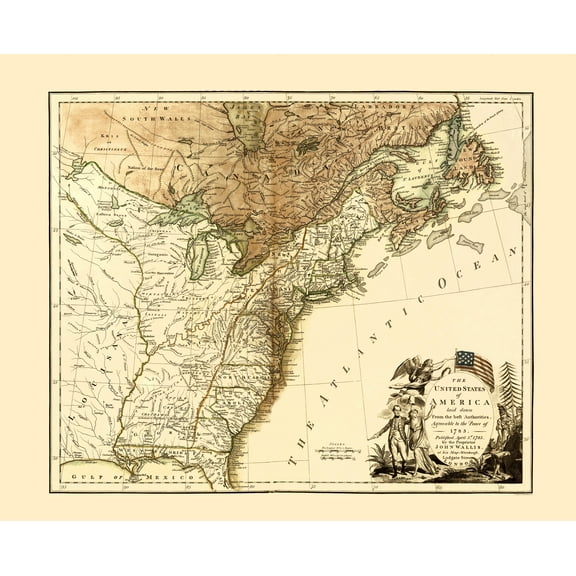 Historic State Map - United States - Wallis 1783 - 23 x 30 - Vintage Wall Art