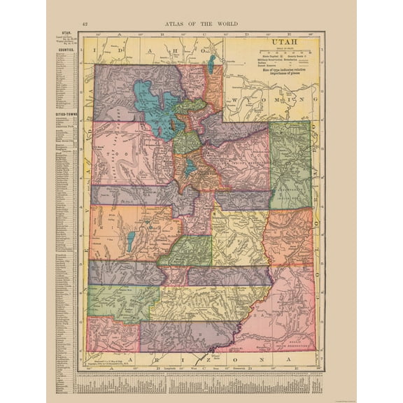 Historic State Map - Utah - Hammond 1910 - 23 x 29.82 - Vintage Wall Art