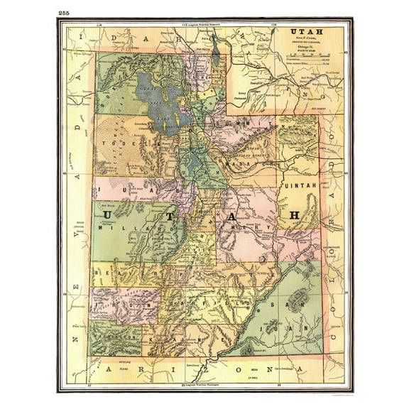 Historic State Map - Utah - Johnson 1888 - 23 x 28.26 - Vintage Wall Art