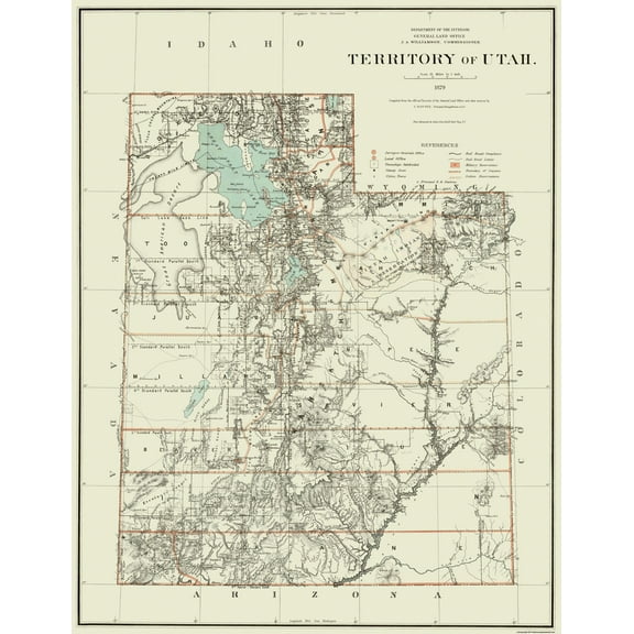 Historic State Map - Utah Territory - Dept of Interior 1879 - 23 x 29.75 - Vintage Wall Art