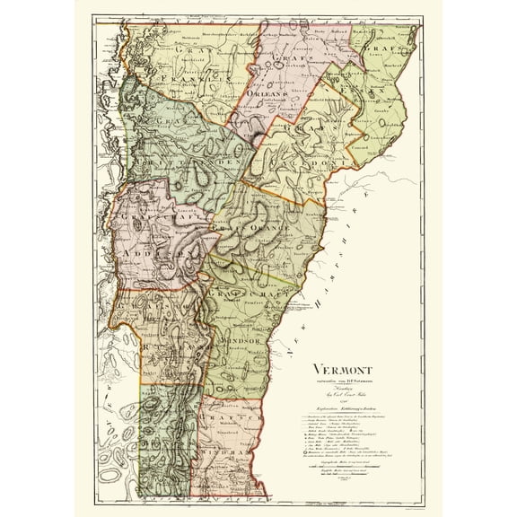 Historic State Map - Vermont - Bohn 1796 - Vintage Wall Art