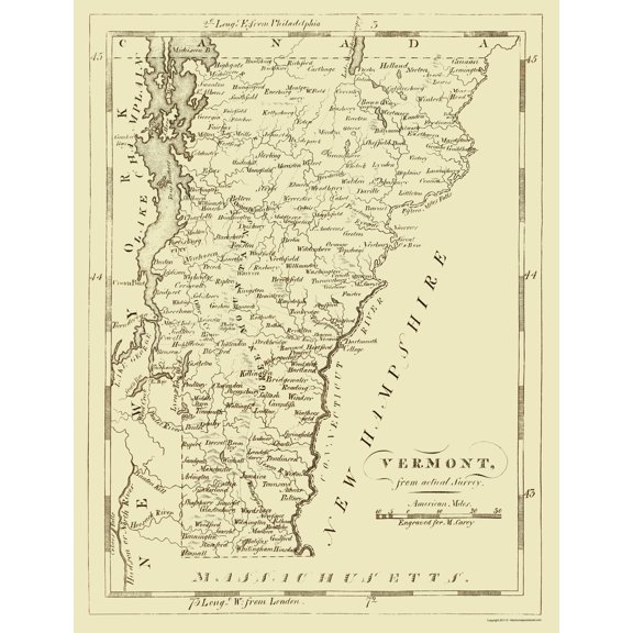 Historic State Map - Vermont - Carey 1796 - Vintage Wall Art
