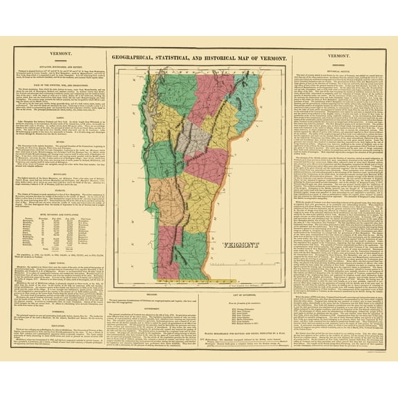 Historic State Map - Vermont - Carey and Lea 1822 - 23 x 28.12 - Vintage Wall Art