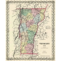 Historic State Map - Vermont - Colton 1855 - 23 x 28 - Vintage Wall Art