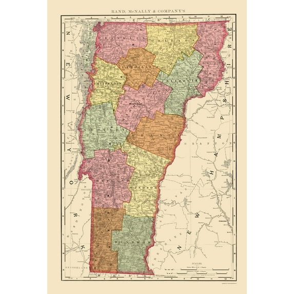 Historic State Map - Vermont - Rand McNally 1897 - 23 x 33.88 - Vintage Wall Art