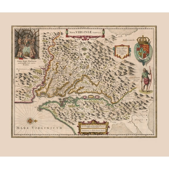 Historic State Map - Virginia - 1644 - 26.96 x 23 - Vintage Wall Art