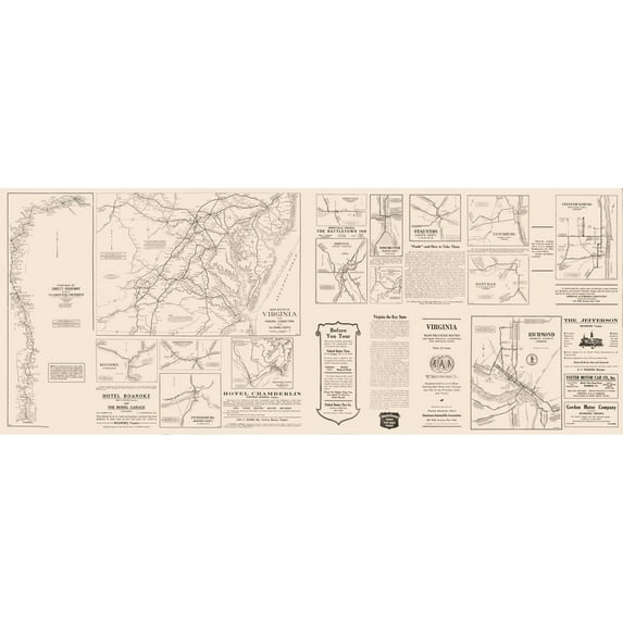 Historic State Map - Virginia - 1912 - 58.16 x 23 - Vintage Wall Art