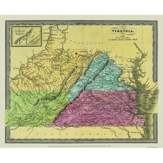 Historic State Map - Virginia - Burr 1834 - Vintage Wall Art