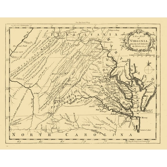 Historic State Map - Virginia - Kitchin 1761 - 29.07 x 23 - Vintage Wall Art