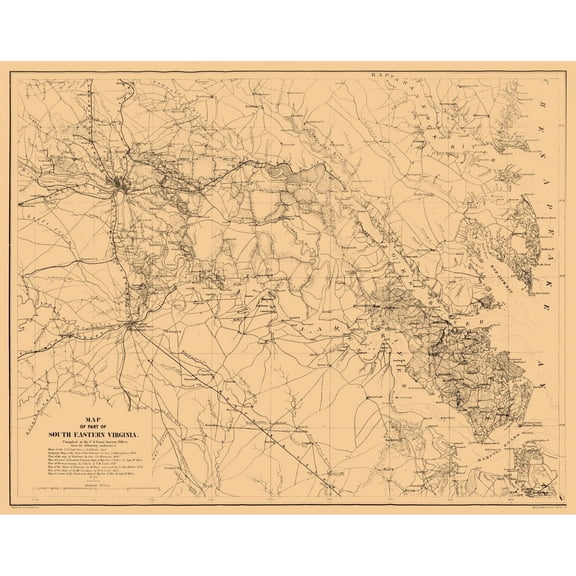 Historic State Map - Virginia South East - Cooke 1862 - Vintage Wall Art