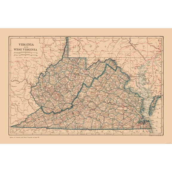 Historic State Map - Virginia West Virginia - Reynold 1921 - Vintage Wall Art