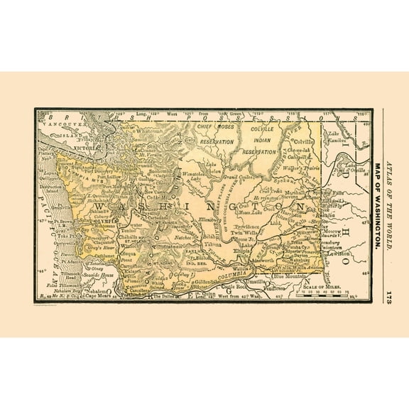 Historic State Map - Washington - Alden 1886 - Vintage Wall Art