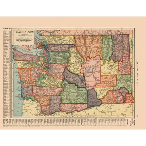 Historic State Map - Washington - Hammond 1910 - 29.71 x 23 - Vintage Wall Art