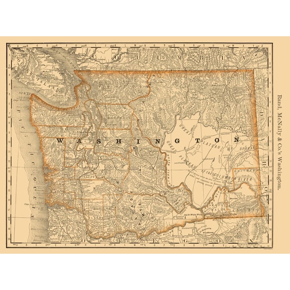 Historic State Map - Washington - Rand McNally 1879 - 23 x 30.60 - Vintage Wall Art