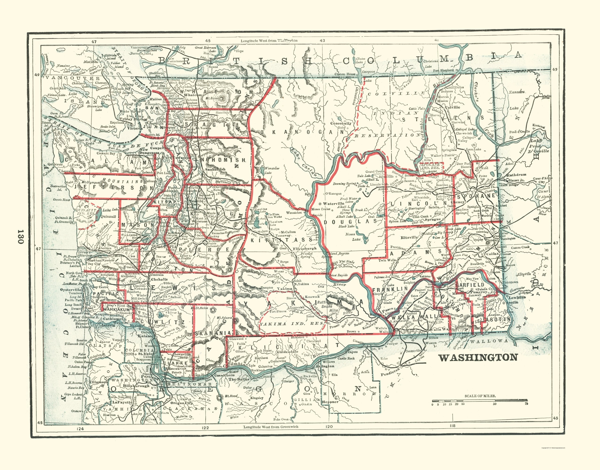 Historic State Map - Washington - Rathbun 1893 - Vintage Wall Art ...