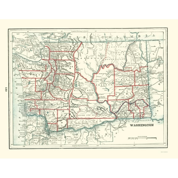 Historic State Map - Washington - Rathbun 1893 - Vintage Wall Art