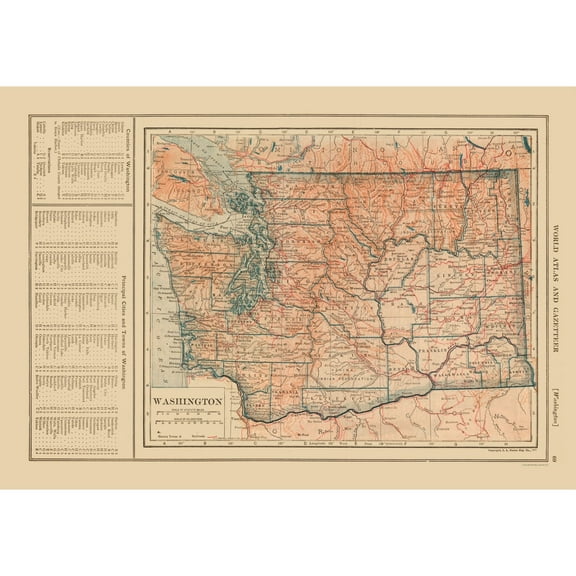 Historic State Map - Washington - Reynold 1921 - 32.86 x 23 - Vintage Wall Art