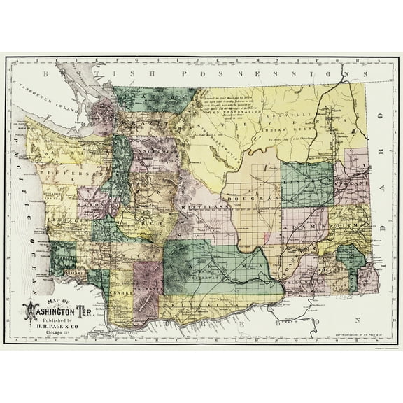 Historic State Map - Washington Territory - Olympia - Page 1886 - 31 x 23 - Vintage Wall Art