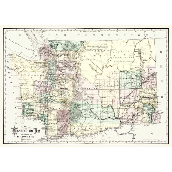 Historic State Map - Washington Territory - Page 1883 - 23 x 32.45 - Vintage Wall Art