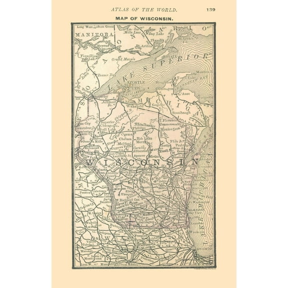 Historic State Map - Wisconsin - Alden 1886 - 23 x 35.83 - Vintage Wall Art