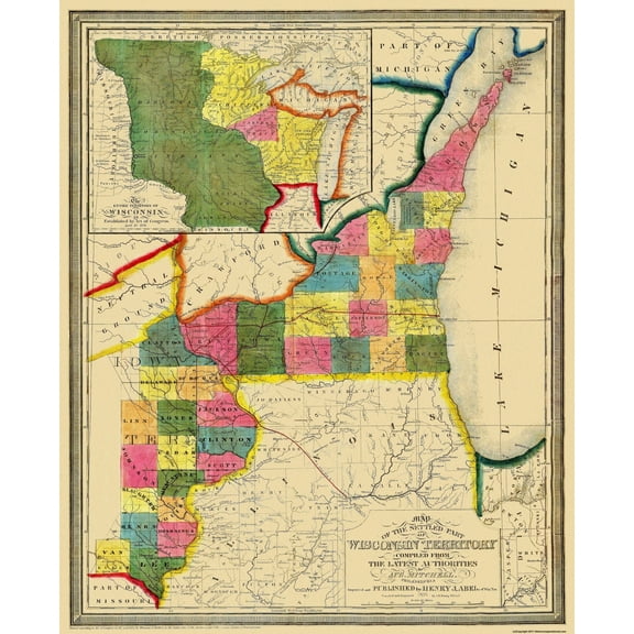 Historic State Map - Wisconsin Territory - Abel 1838 - 23 x 28.25 - Vintage Wall Art
