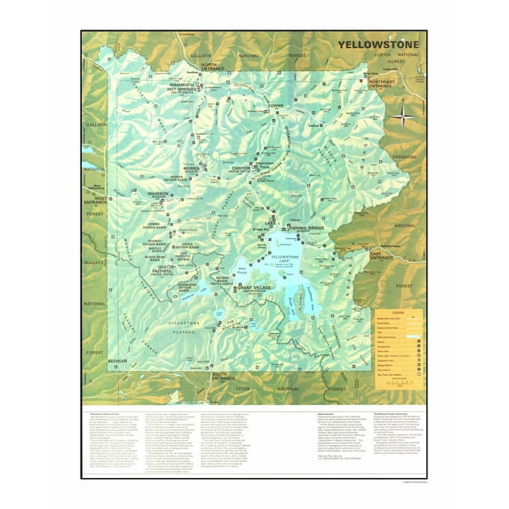 Historic State Map - Yellowstone National Park - US Park Services 1972 - 23 x 28.77 - Vintage Wall Art