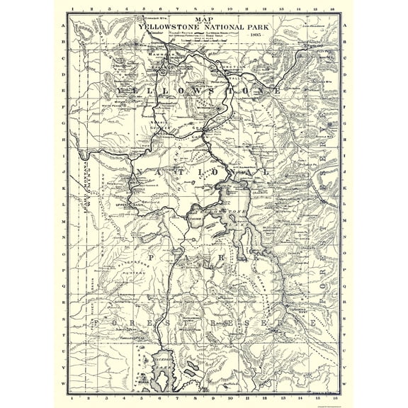 Historic State Map - Yellowstone National Park Wyoming - Brown 1895 - Vintage Wall Art