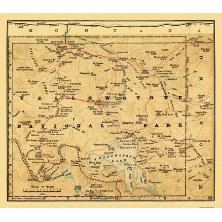 Historic State Map - Yellowstone National Park Wyoming - Poole 1880 - Vintage Wall Art