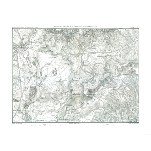Historic War Map - Austerlitz Germany Battlefield - Thiers 1866 - 29.24 x 23 - Vintage Wall Art
