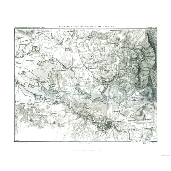 Historic War Map - Bautzen Germany Battlefield Plan - Thiers 1866 - 27.77 x 23 - Vintage Wall Art