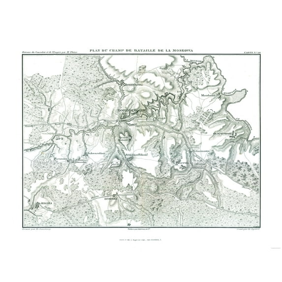 Historic War Map - Borodino Battlefield Plan - Thiers 1866 - 29.75 x 23 - Vintage Wall Art