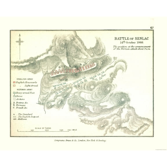 Historic War Map - England Senlac Battle 1066 - Gardiner 1902 - 28.62 x 23 - Vintage Wall Art