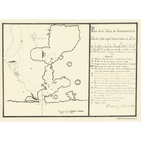 Historic War Map - Guantanamo Bay Cuba Plan - 1751 - Vintage Wall Art