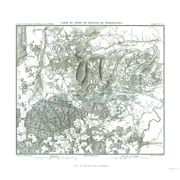 Historic War Map - Hohenlinden Battlefield Plan - Thiers 1866 - 25.61 x 23 - Vintage Wall Art