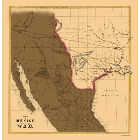 Historic War Map - Mexican American War - Sinclair 1846 - Vintage Wall Art