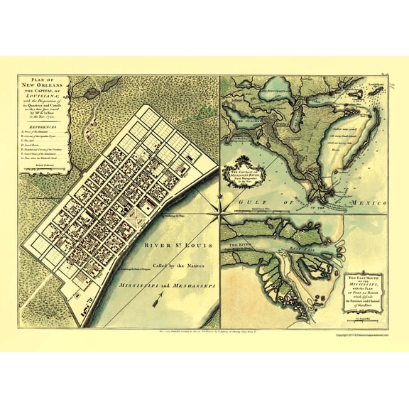 Historic War Map - New Orleans Louisiana - Jefferys 1720 - 23 x 30.26 - Vintage Wall Art