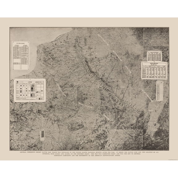 Historic War Map - Pershings Western Front World War II - Reynold 1921 - Vintage Wall Art