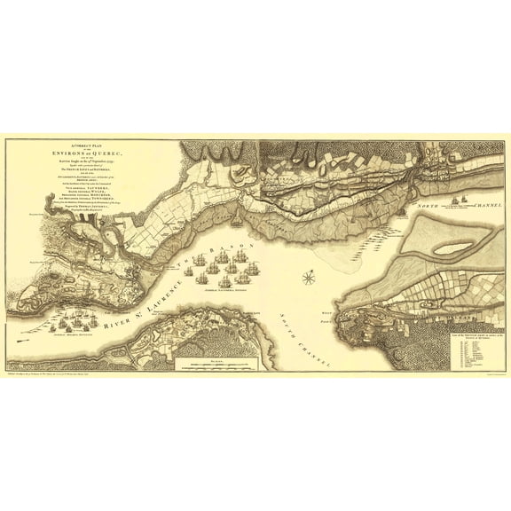 Historic War Map - Quebec Canada Battle - Jeffreys 1759 - Vintage Wall Art