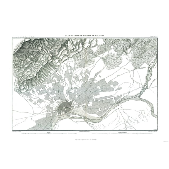 Historic War Map - Talavera Battlefield Plan - Thiers 1866 - 33.47 x 23 - Vintage Wall Art