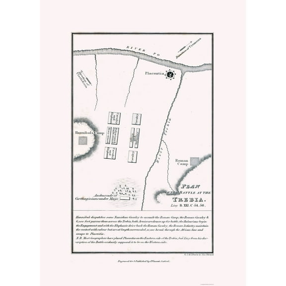 Historic War Map - Trebia Italy Battle - Oxford 1828 - 23 x 31.95 - Vintage Wall Art