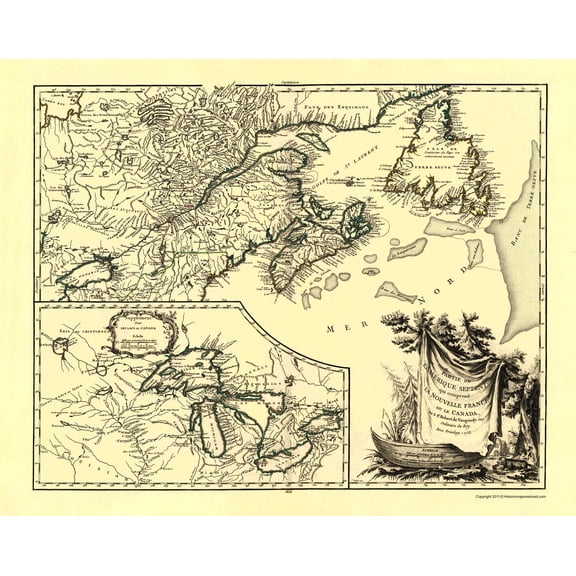 Historic War Map - United States Canada - Vaugondy 1755 - 23 x 32.66 - Vintage Wall Art