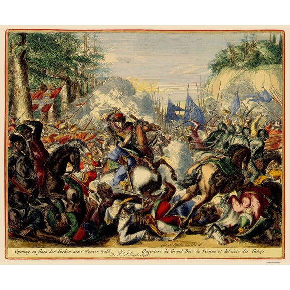 Historic War Map - Vienna Austria Siege 7 - De'Hooghe 1683 - 23 x 27.81 - Vintage Wall Art