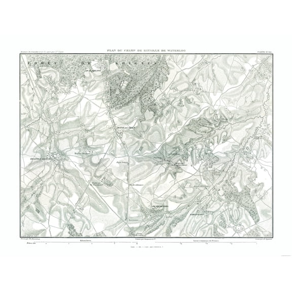 Historic War Map - Waterloo Battlefield Plan - Thiers 1866 - 30.12 x 23 - Vintage Wall Art