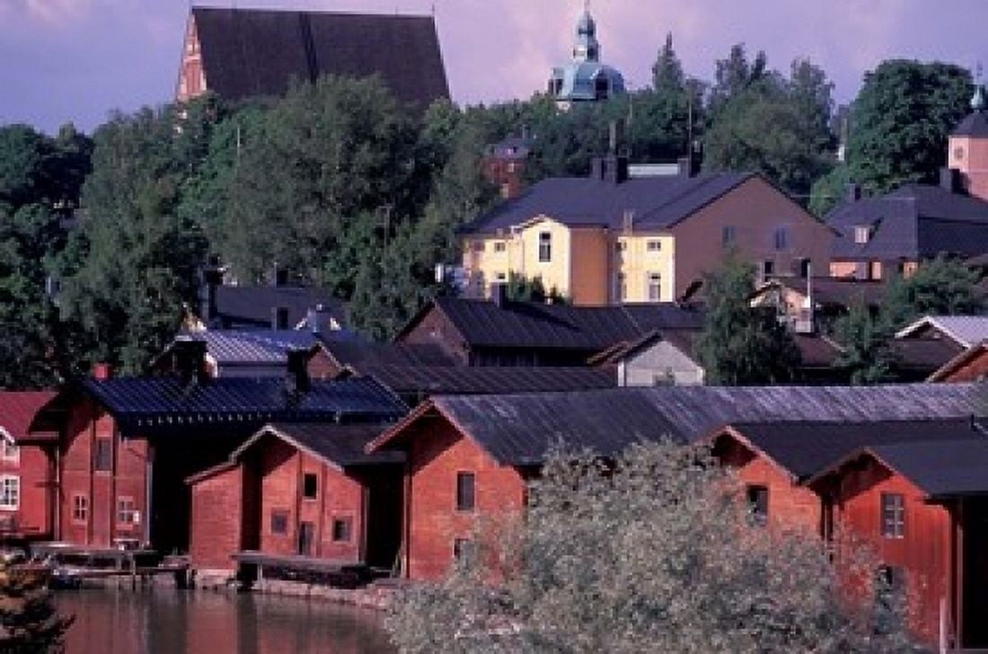 Historic Warehouses on Porvoo River Canvas Art - Nik Wheeler DanitaDelimont (36 x 24)