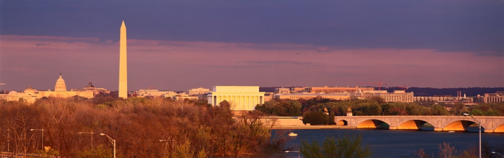 Historic Washington DC skyline at dusk Canvas Art - Panoramic Images (27 x 9)