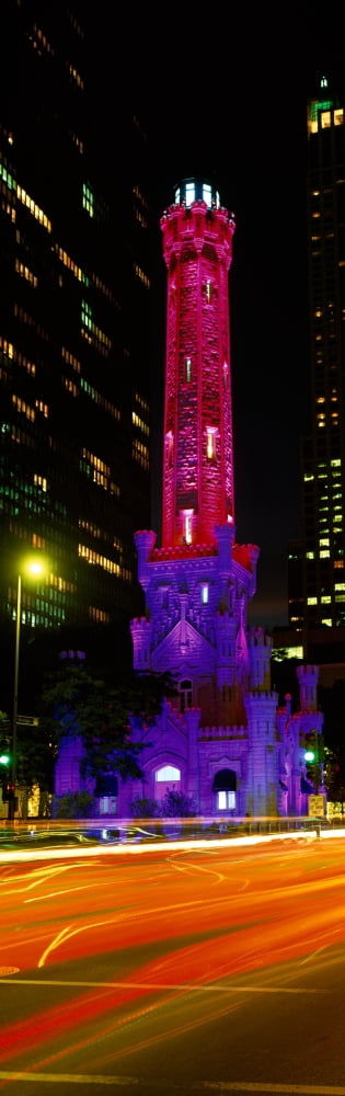 Historic Water Tower lit up at night Michigan Avenue Chicago Cook County Illinois USA Canvas Art - Panoramic Images (27 x 9)