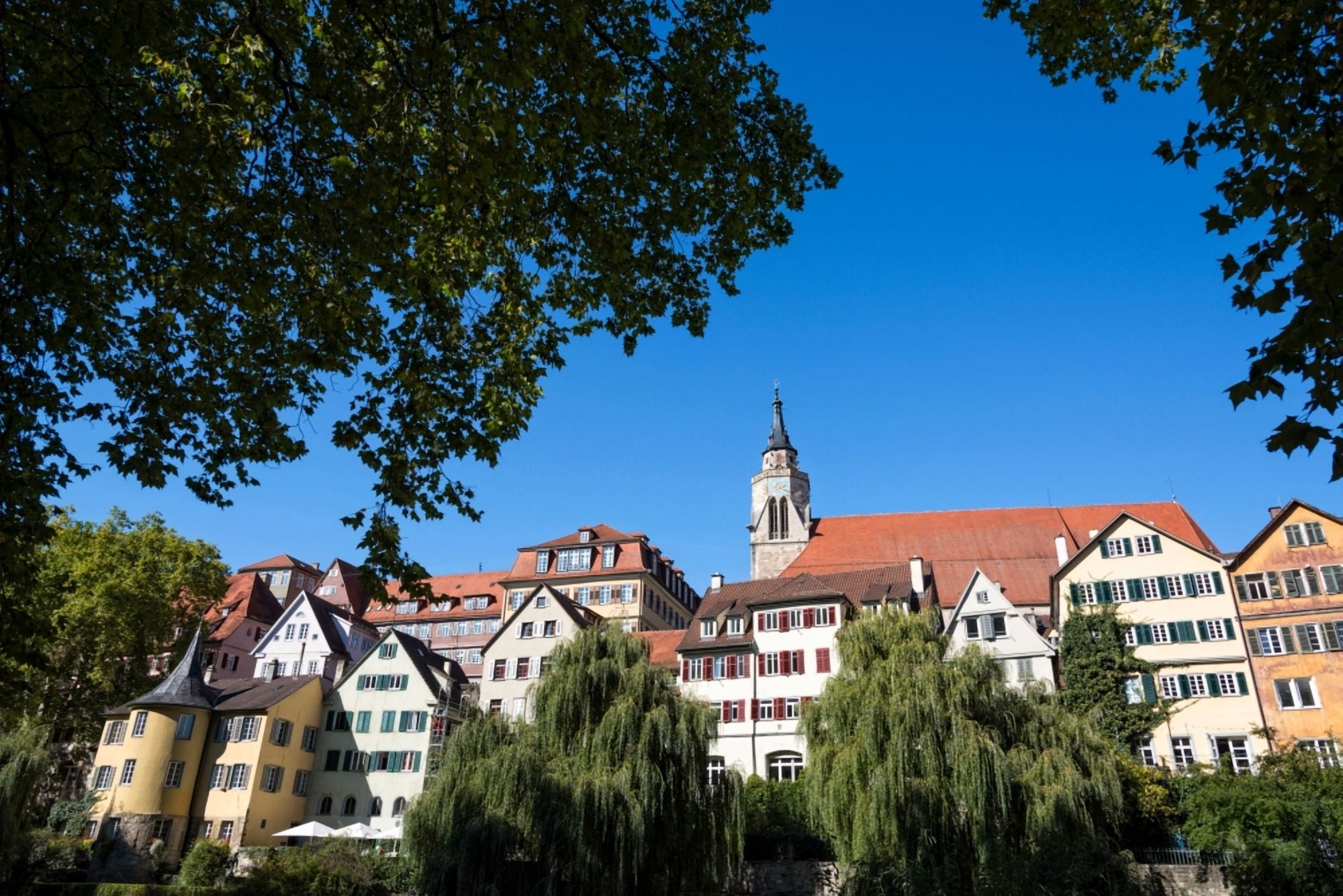 Historic buildings along Neckar River Tubingen Baden-Wurttemberg Germany Canvas Art - Panoramic Images (18 x 24)